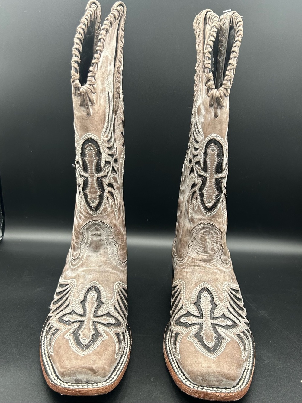 NWOB J.B. Dillon Reserve Buttercup Taupe Cross Wings Cowgirl Boots 7C NEW